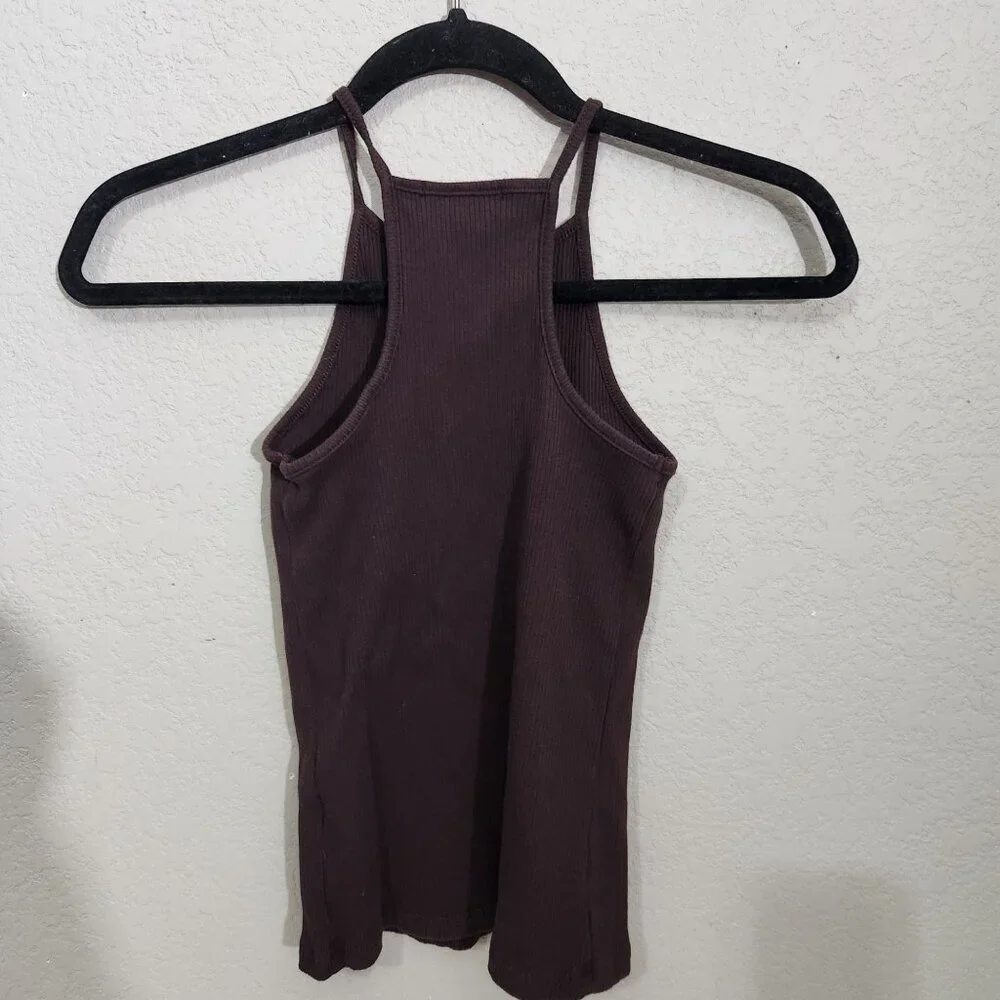 Ambiance Tank Top Womens Small Brown Ribbed Cotton Blend Stretchy